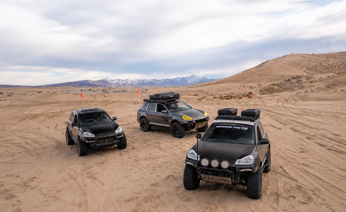 Three VAG Offroad vehicles on a desert trail